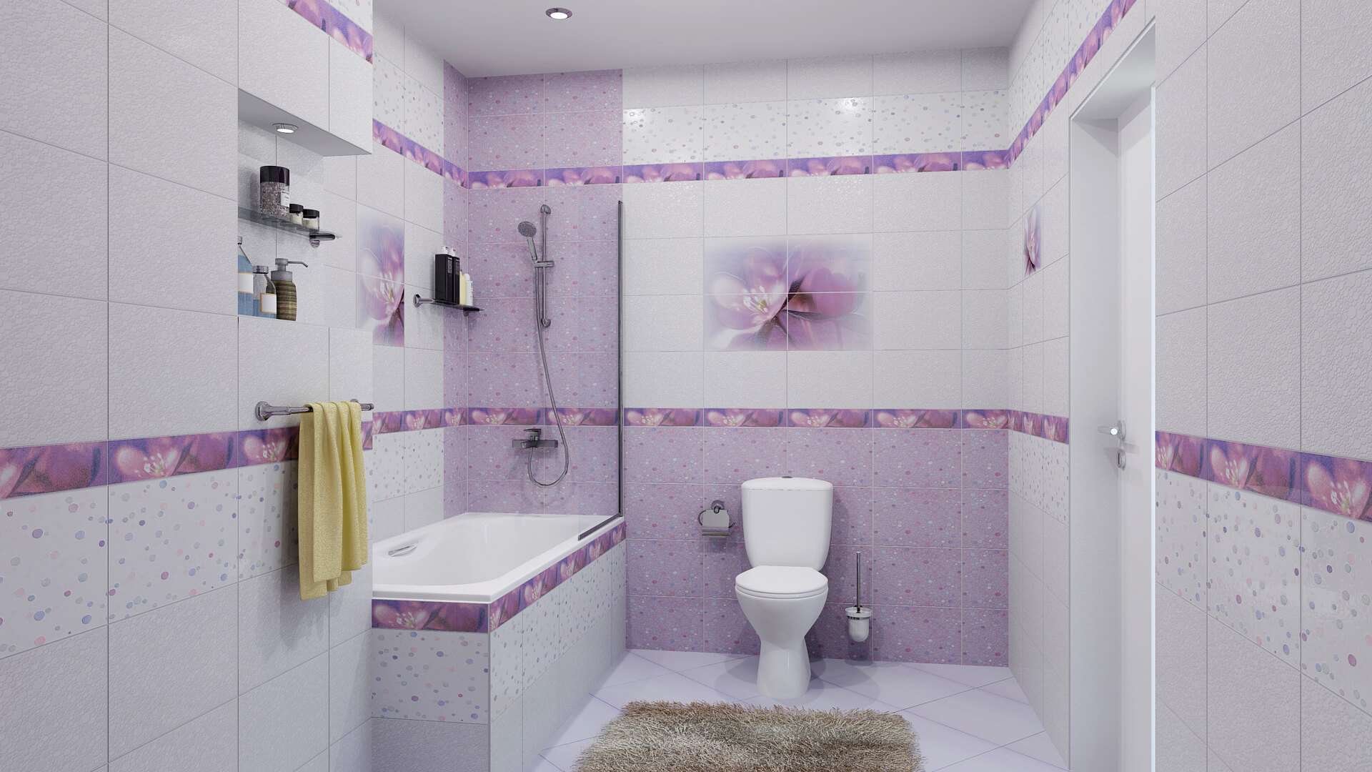сиреневая плитка в ванной комнате фото