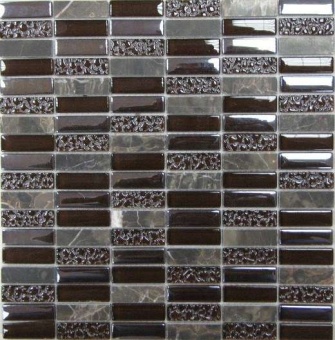 Super Line (brown) Мозаика стеклянная с камнем Super Line (brown) 15х48х8